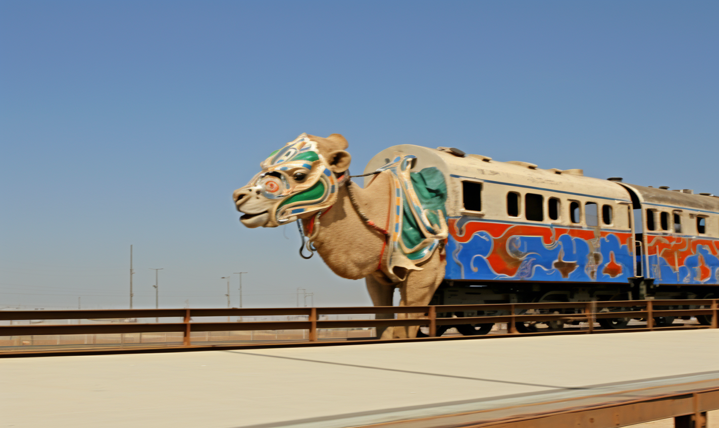 High-Speed Art Deco Camel Locomotive at Desert Station