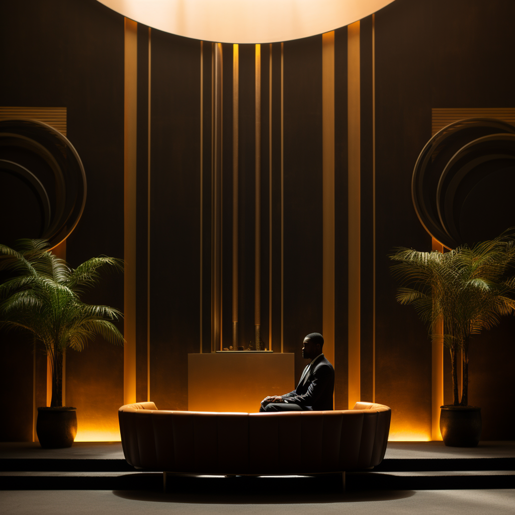 Man sitting in art deco lounge in Miami