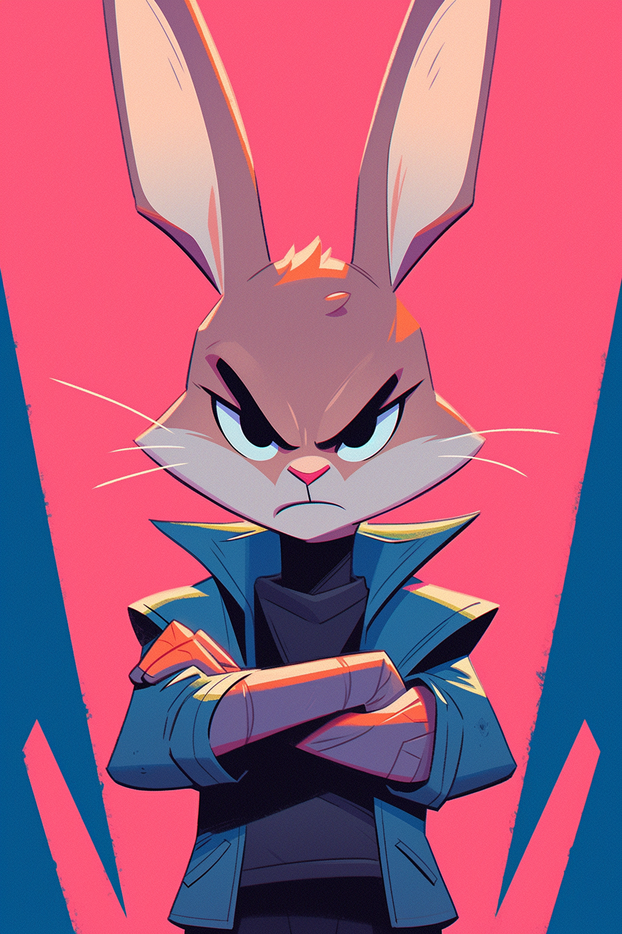 Art Deco rabbit superhero illustration