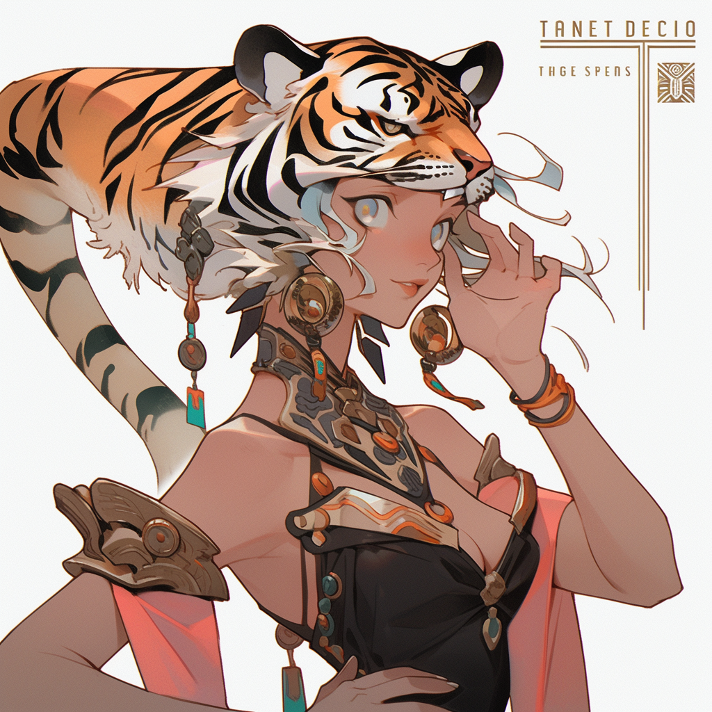 Art Deco Tiger Character in Expressive Style