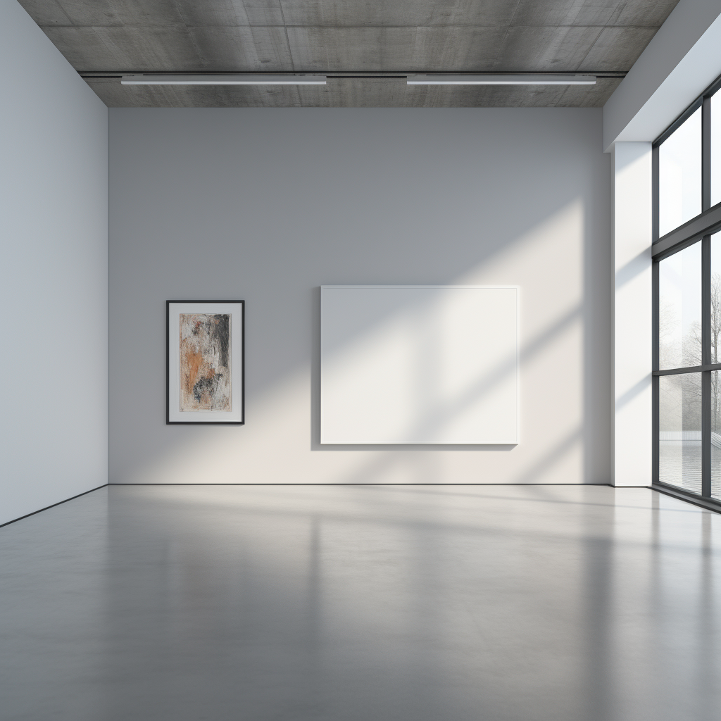 Art Gallery White Floor Grey Wall Minimalistic