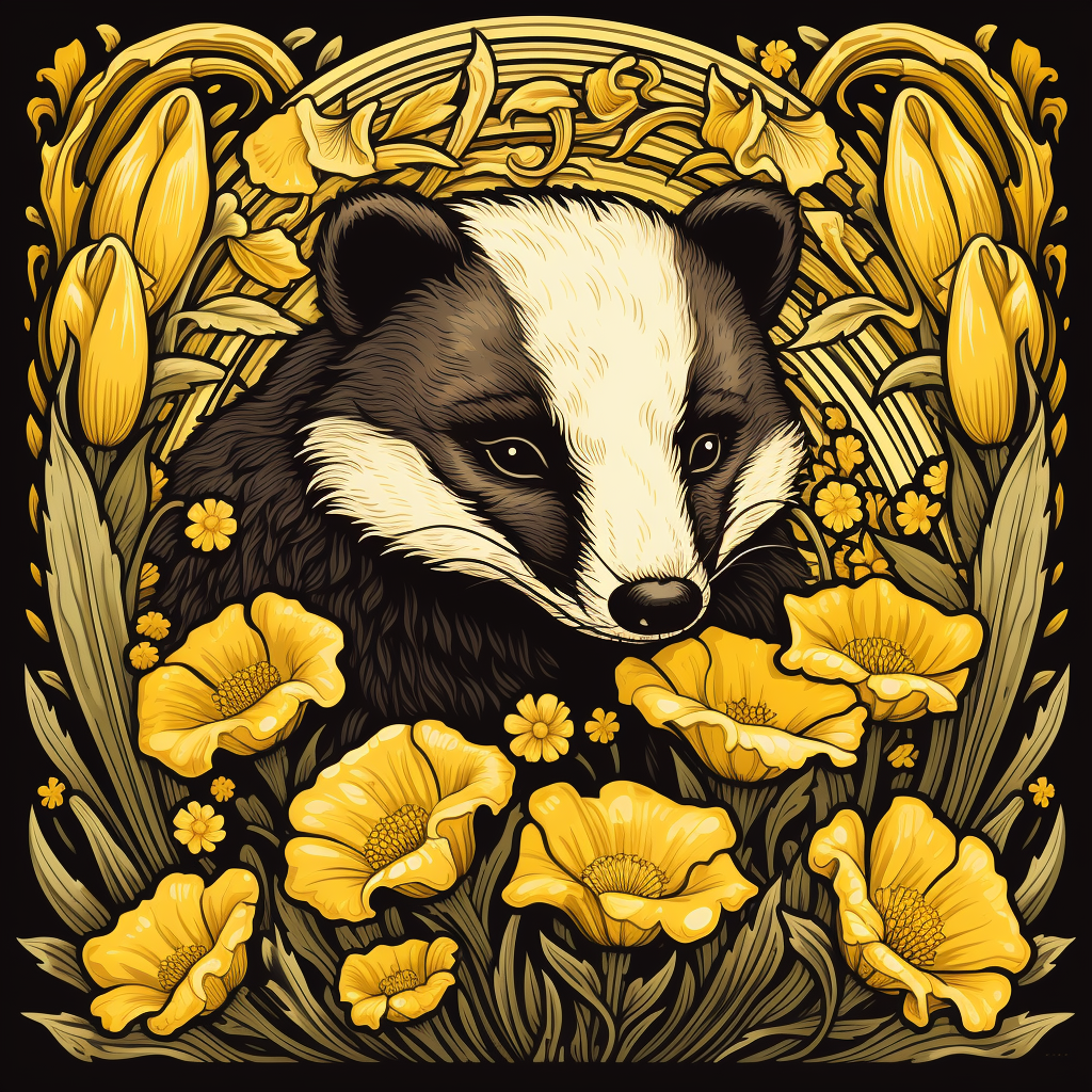 Art Nouveau Hufflepuff Badger Yellow Flowers