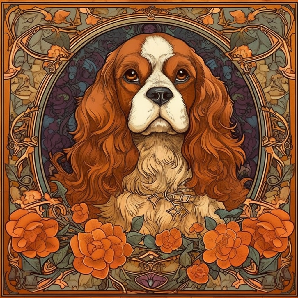 Detailed Art Nouveau Portrait of King Charles Cavalier Spaniel