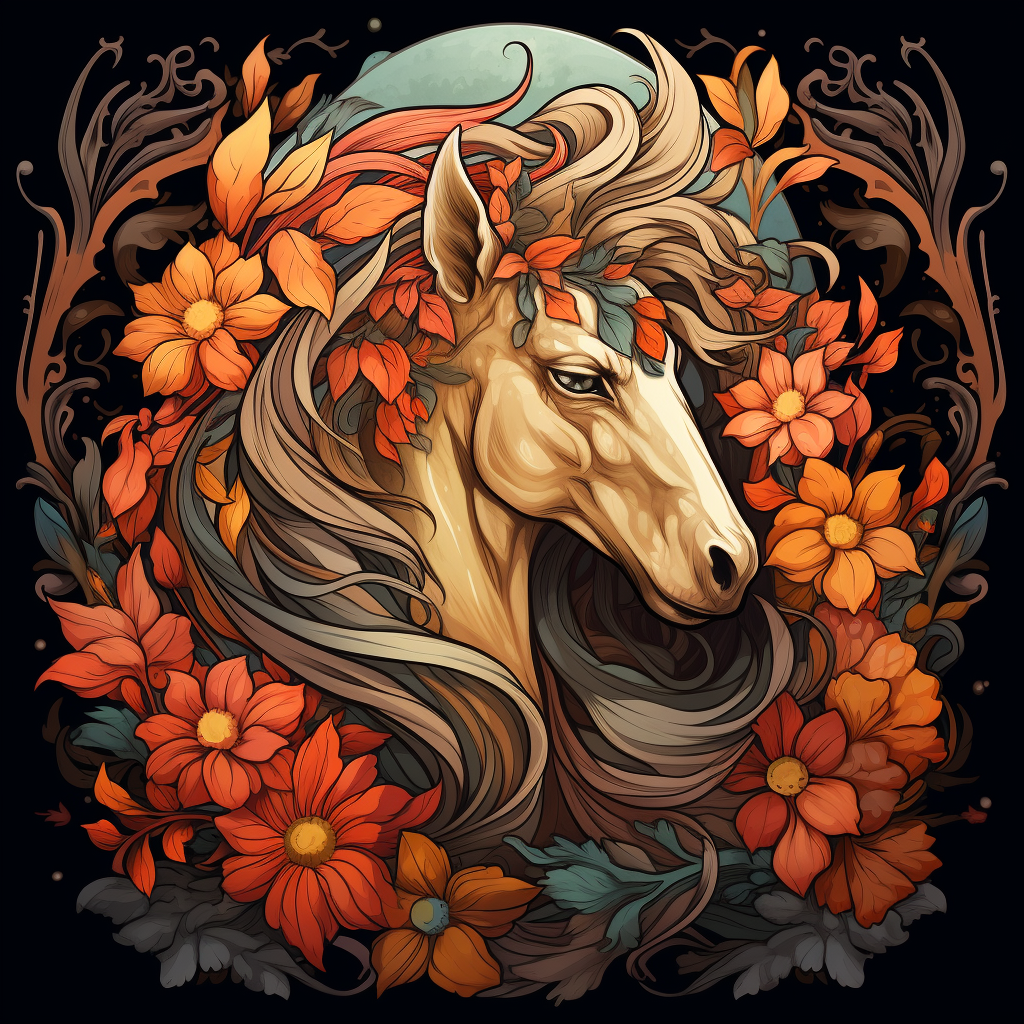 Art Nouveau Pegasus with Flowers