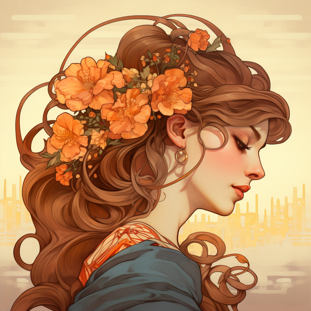 Art Nouveau Woman with Autumn Flowers