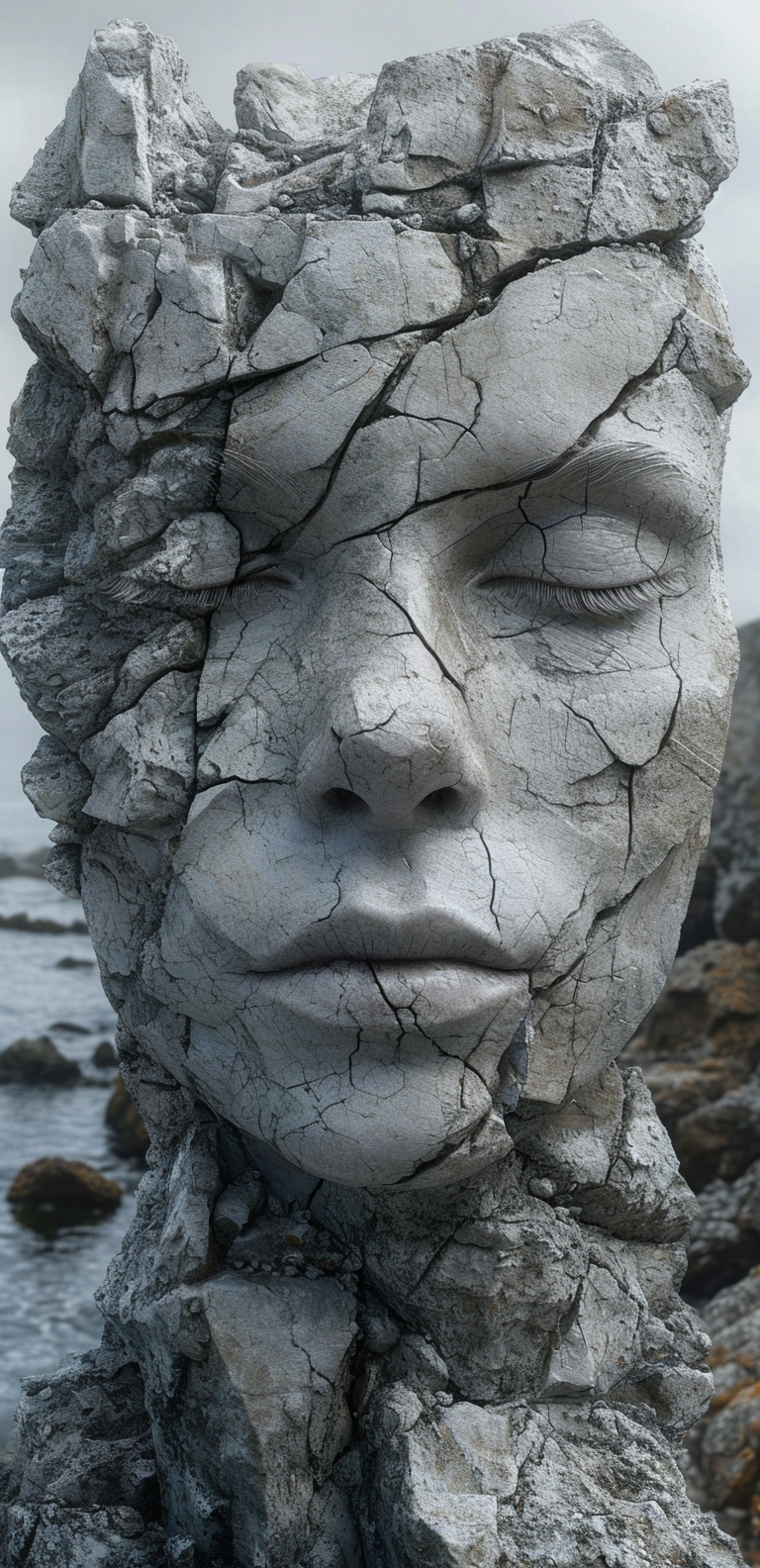 Realistic art statue in cliffs