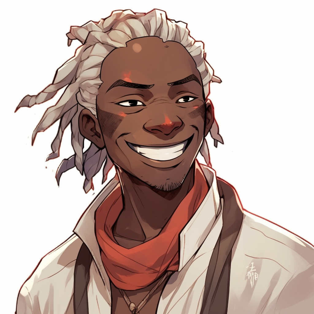 Dark-skinned male with dreadlocks laughing