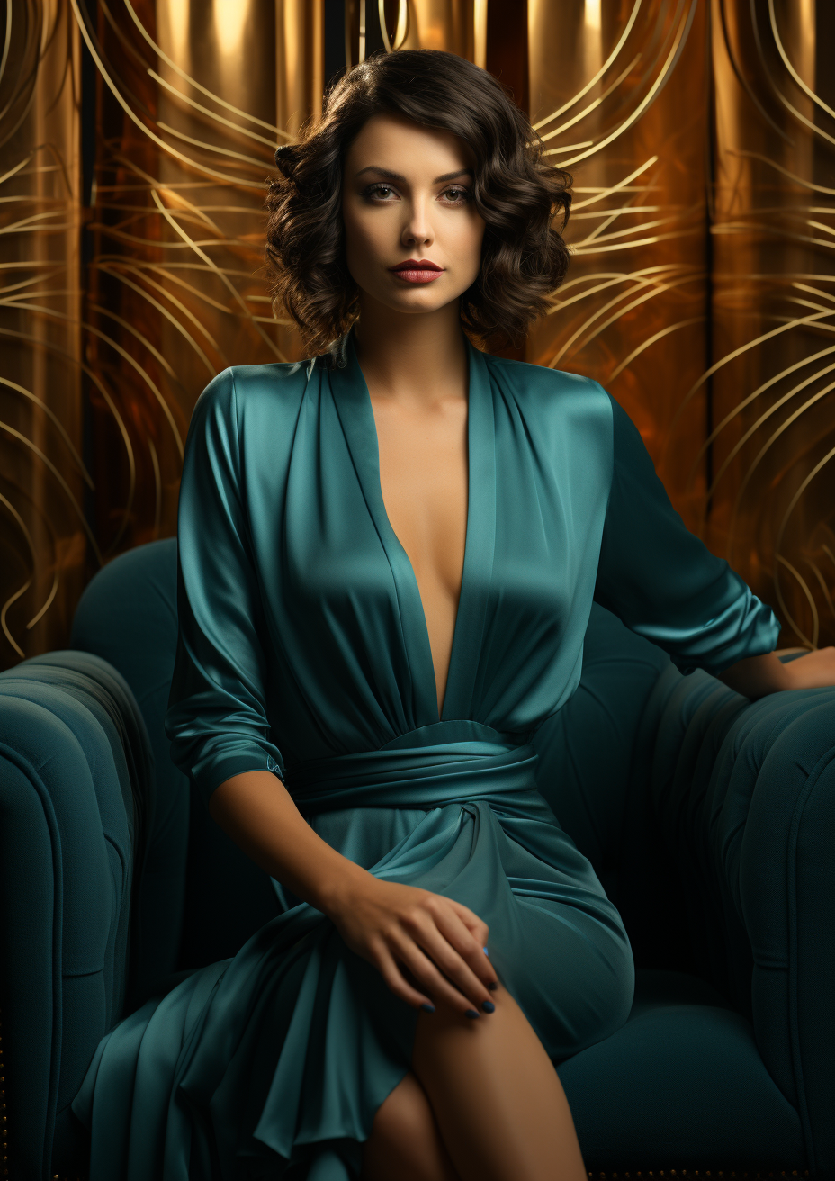 Teal Green Dress in Art Deco Background