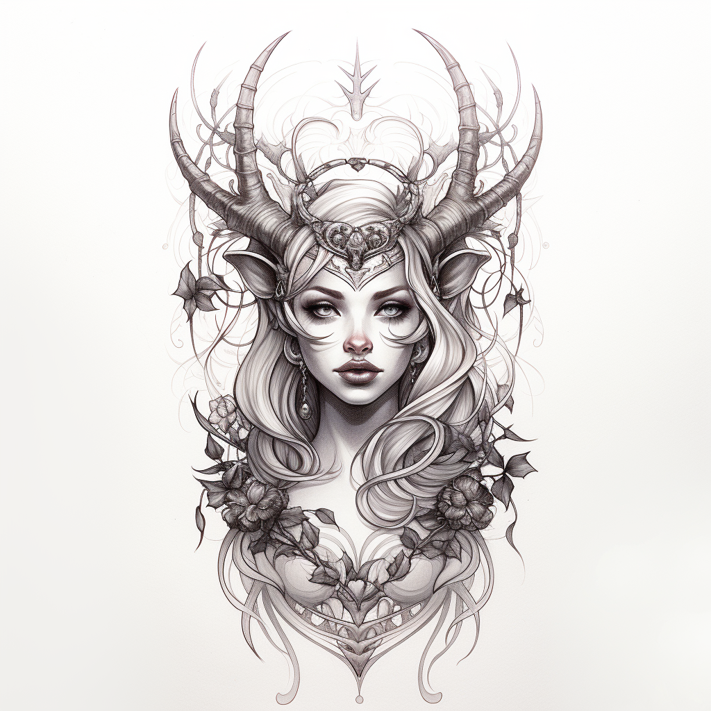 Beautiful Artemis Antlers Tattoo Design