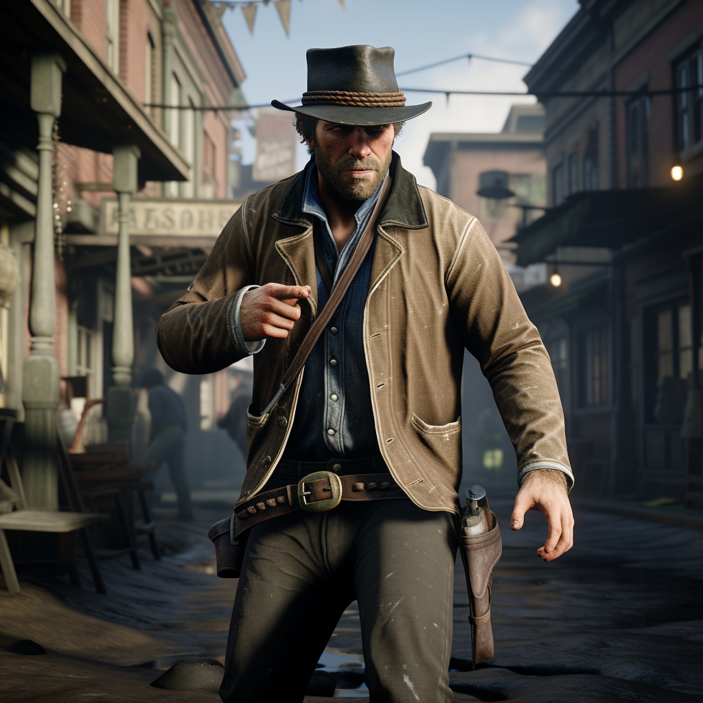 Arthur Morgan showcasing gang signs