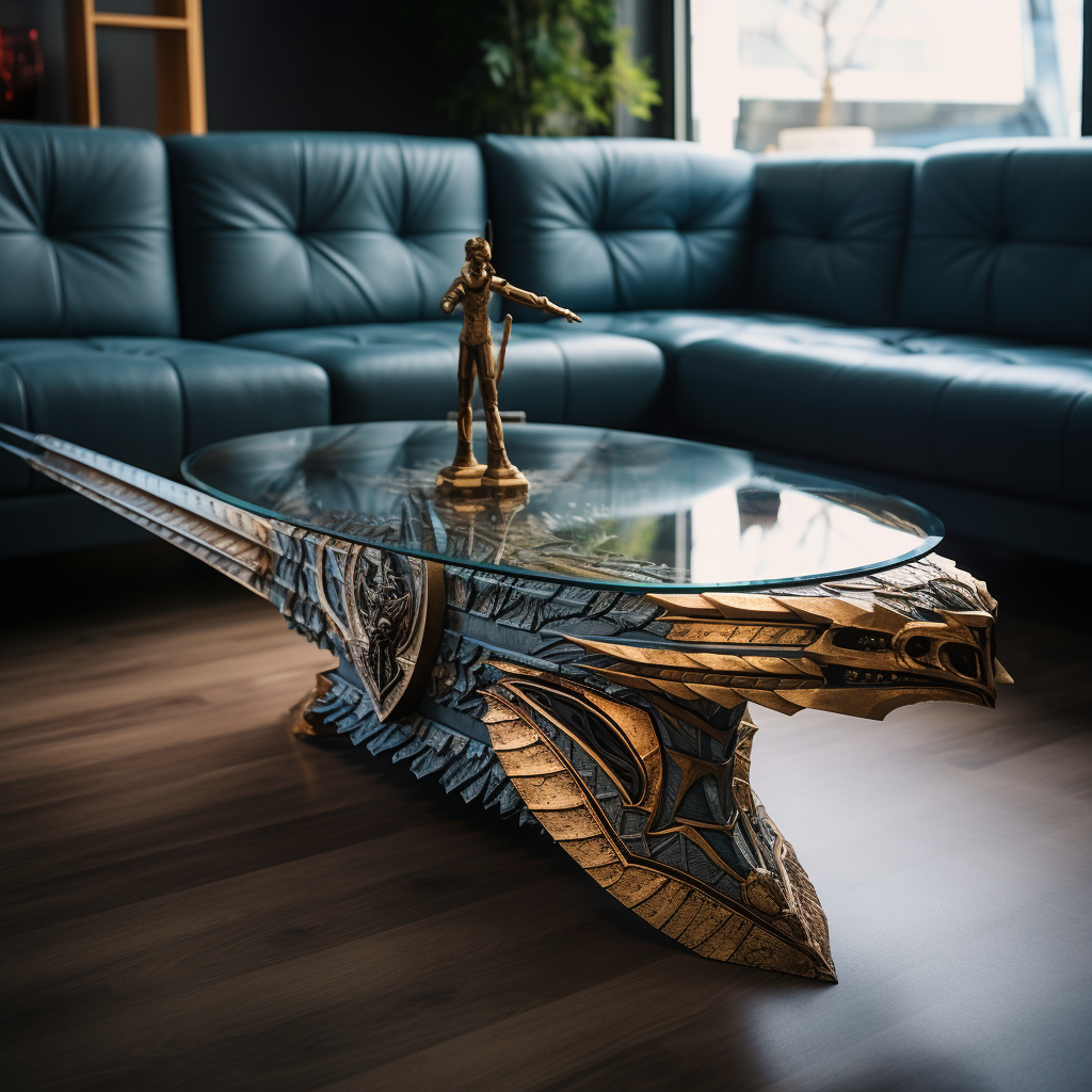 Unique coffee table inspired by King Arthur's sword