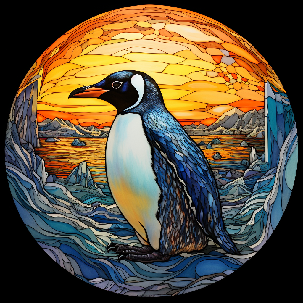 Artistic Penguin Illustration in Arctic Glacier