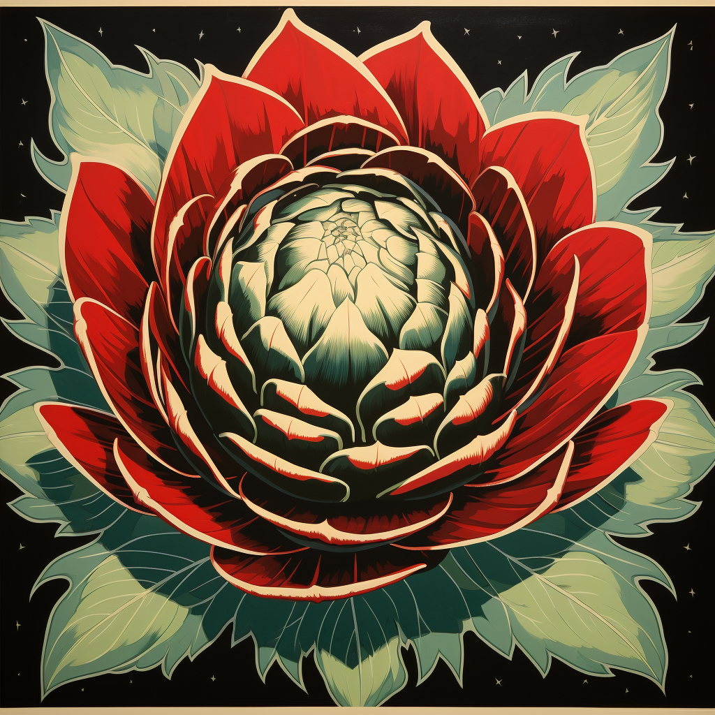 Colorful Artichoke Flower Geometry by Shepherd Fairey and Osamu Tezuka