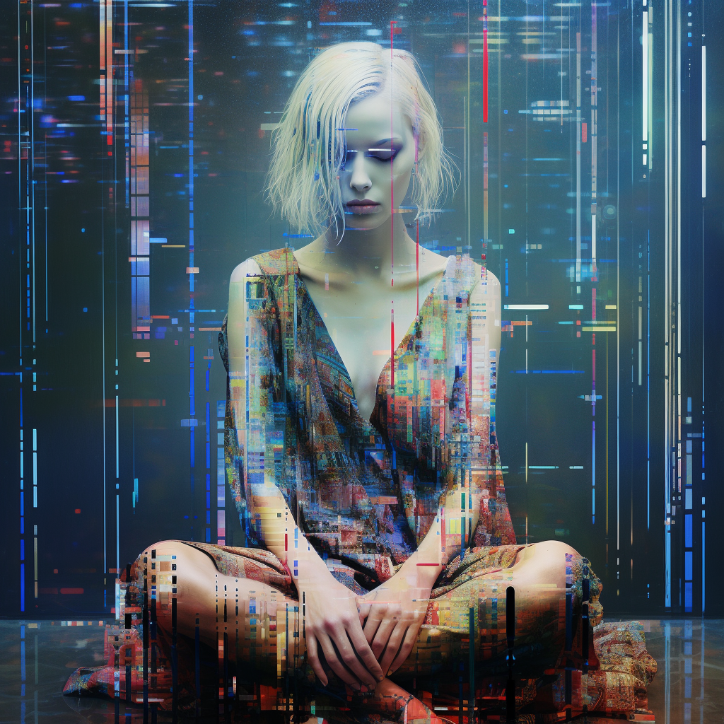 Evocative glitch art depicting artificial intelligence's despair.