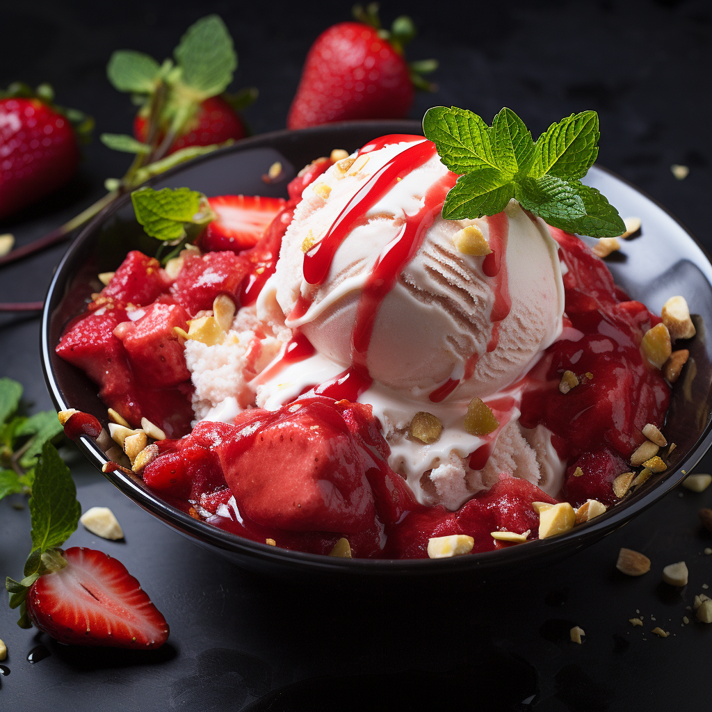 Artisanal yogurt ice cream with Italian strawberry sauce