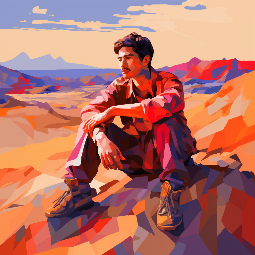 Fauvist artist lost in desert