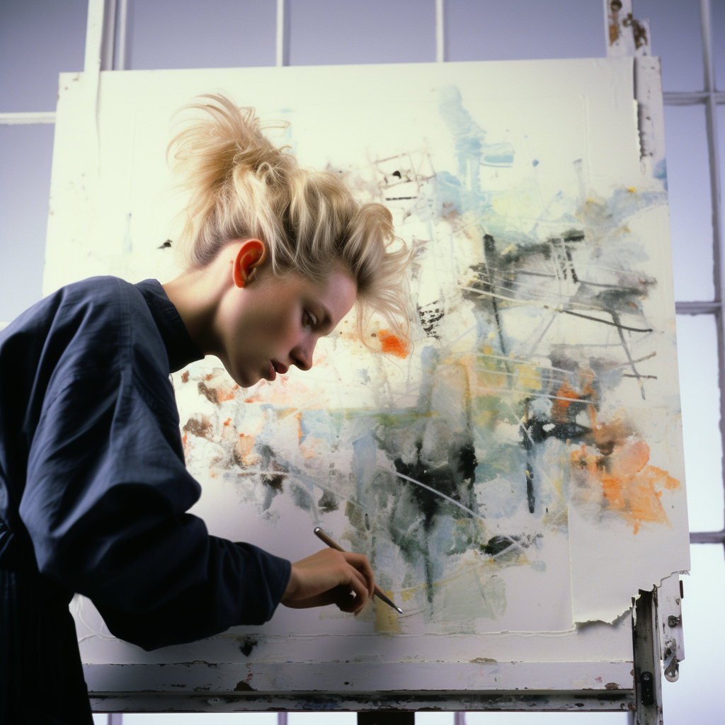 45-year-old female artist painting