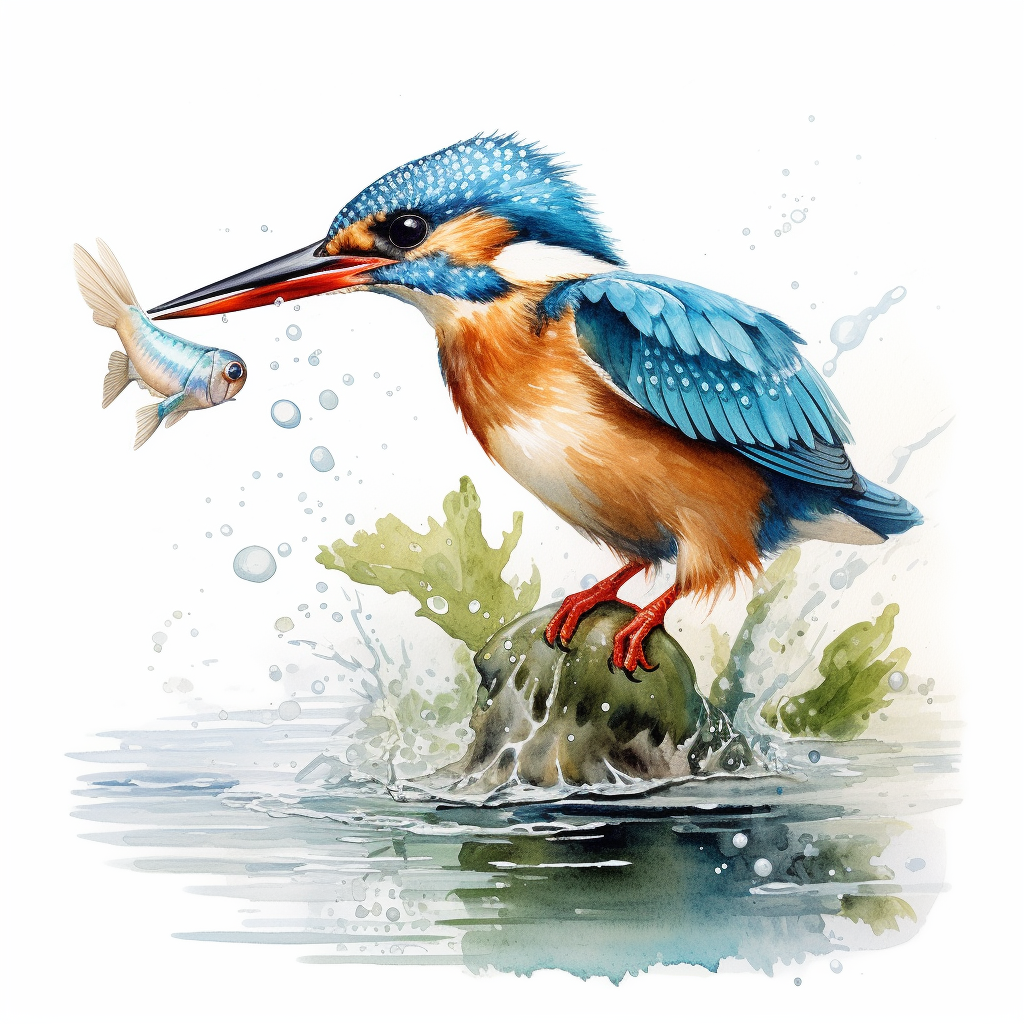 kingfisher fish watercolor art