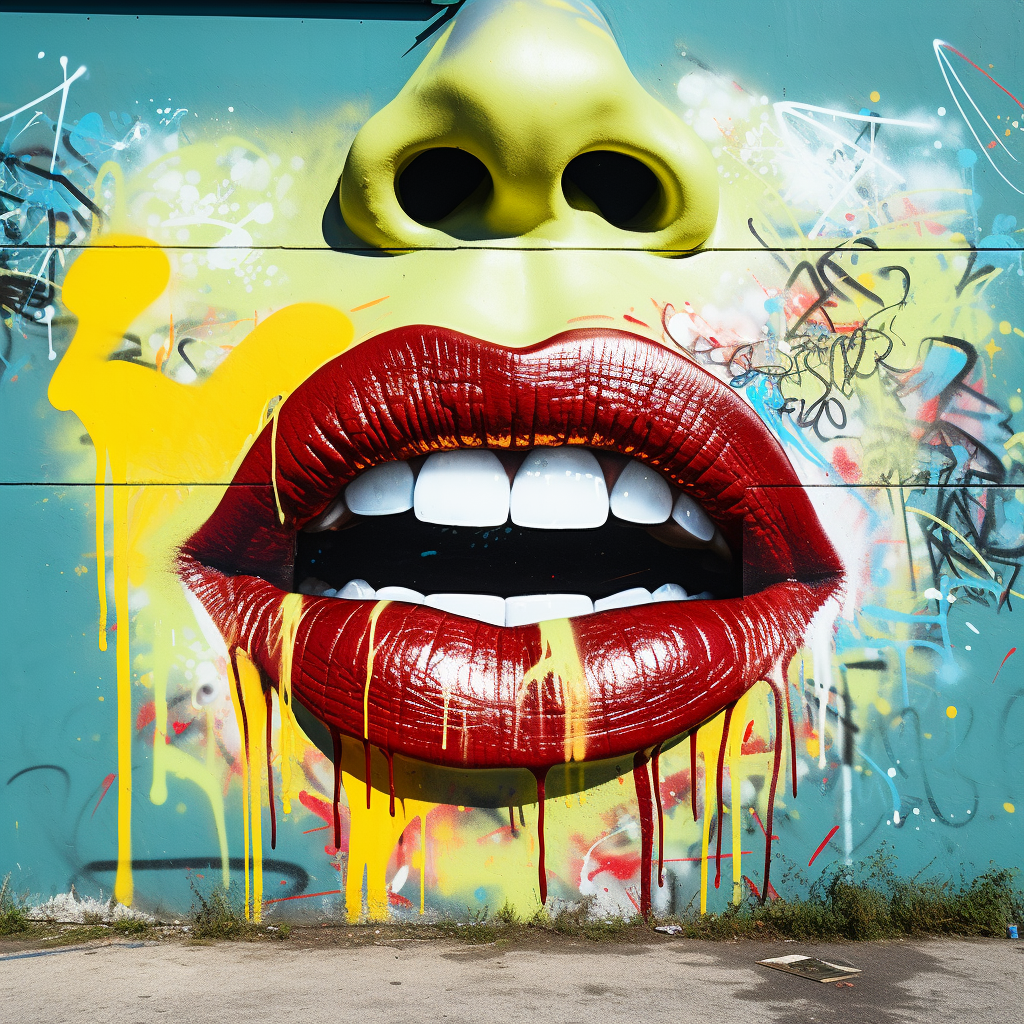 Minimalistic red cherry lips on graffiti artwork