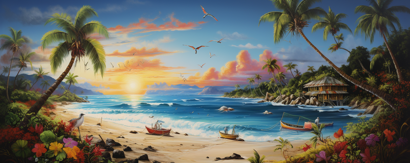 Colorful painting of Caribbean scenery