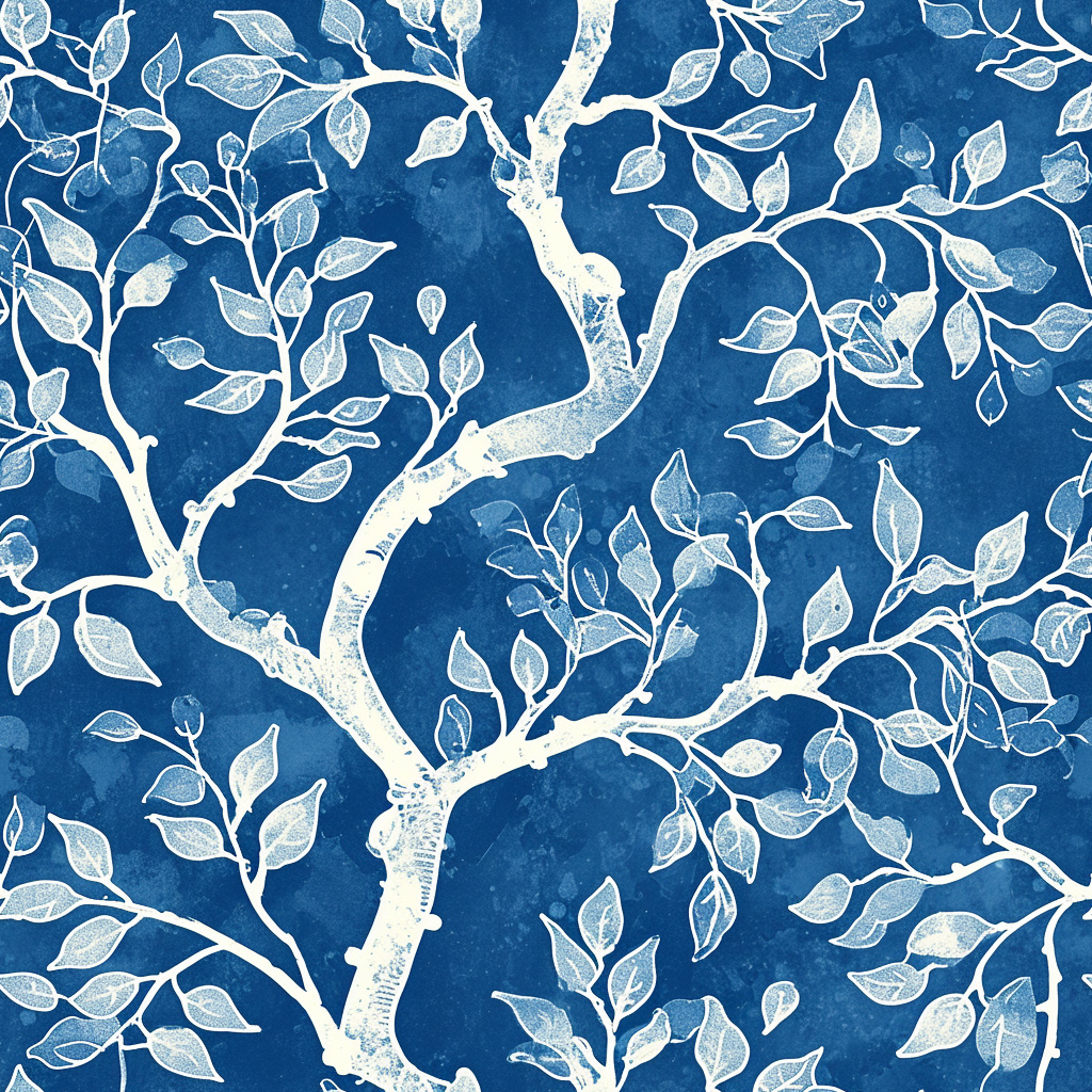 Pattern Tree Motif Cyanotype Aged