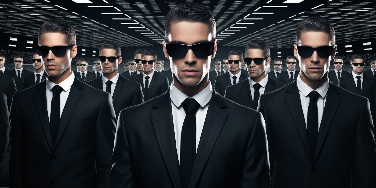 Men in black suits with ARTWORKFORMUSIC message