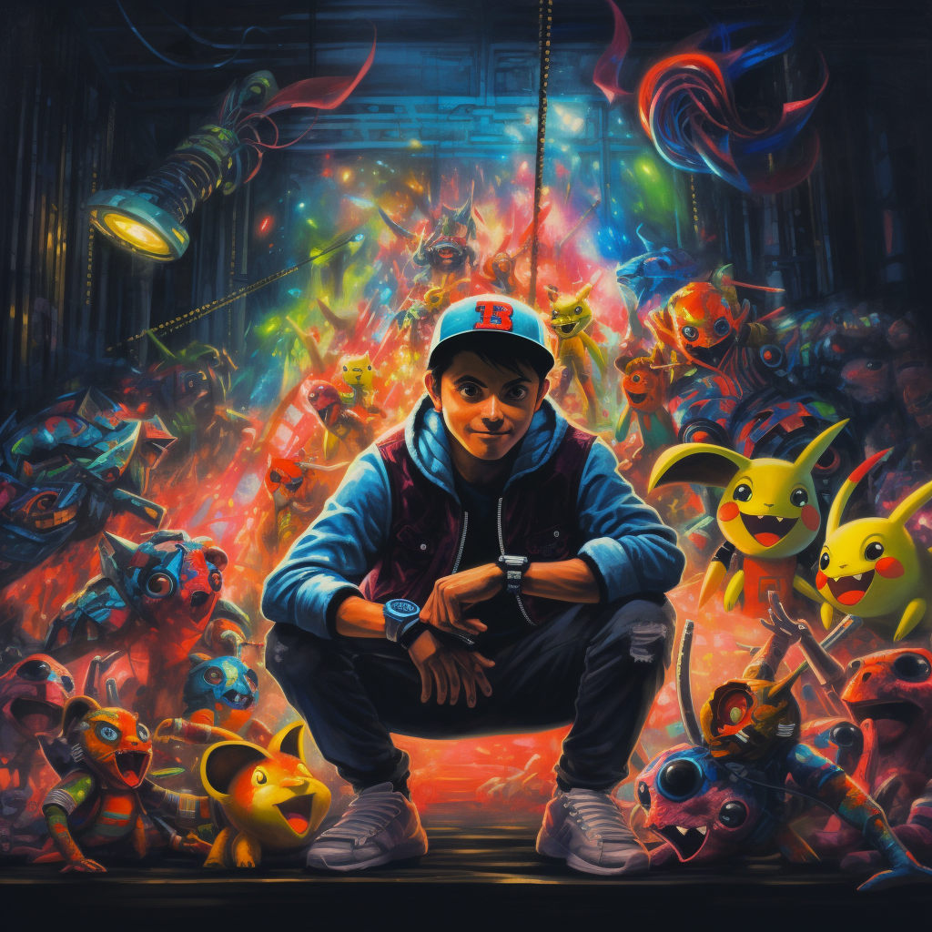 Ash Ketchum partying with Pokémon