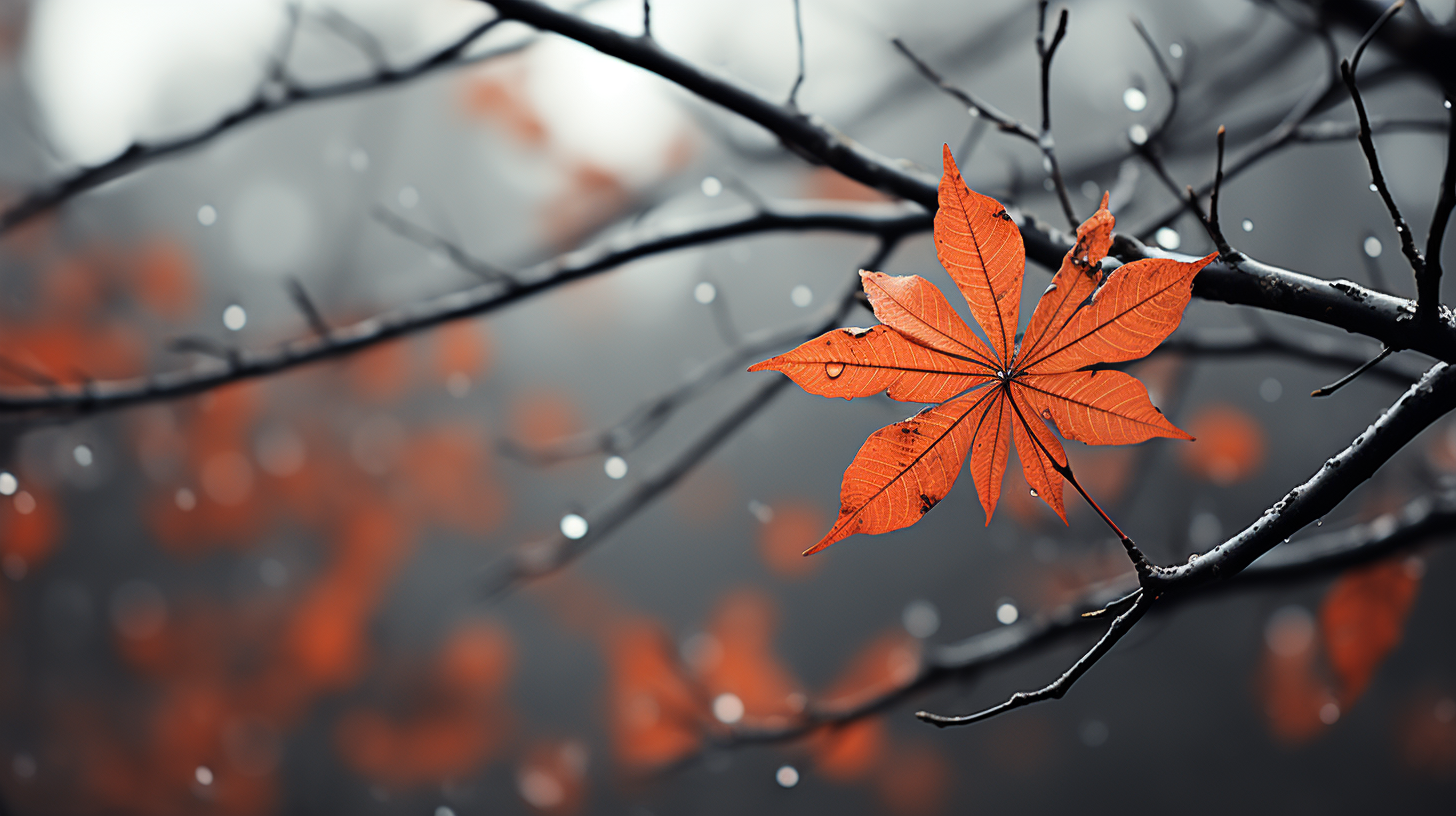 Black and white photograph of vibrant autumn leaves