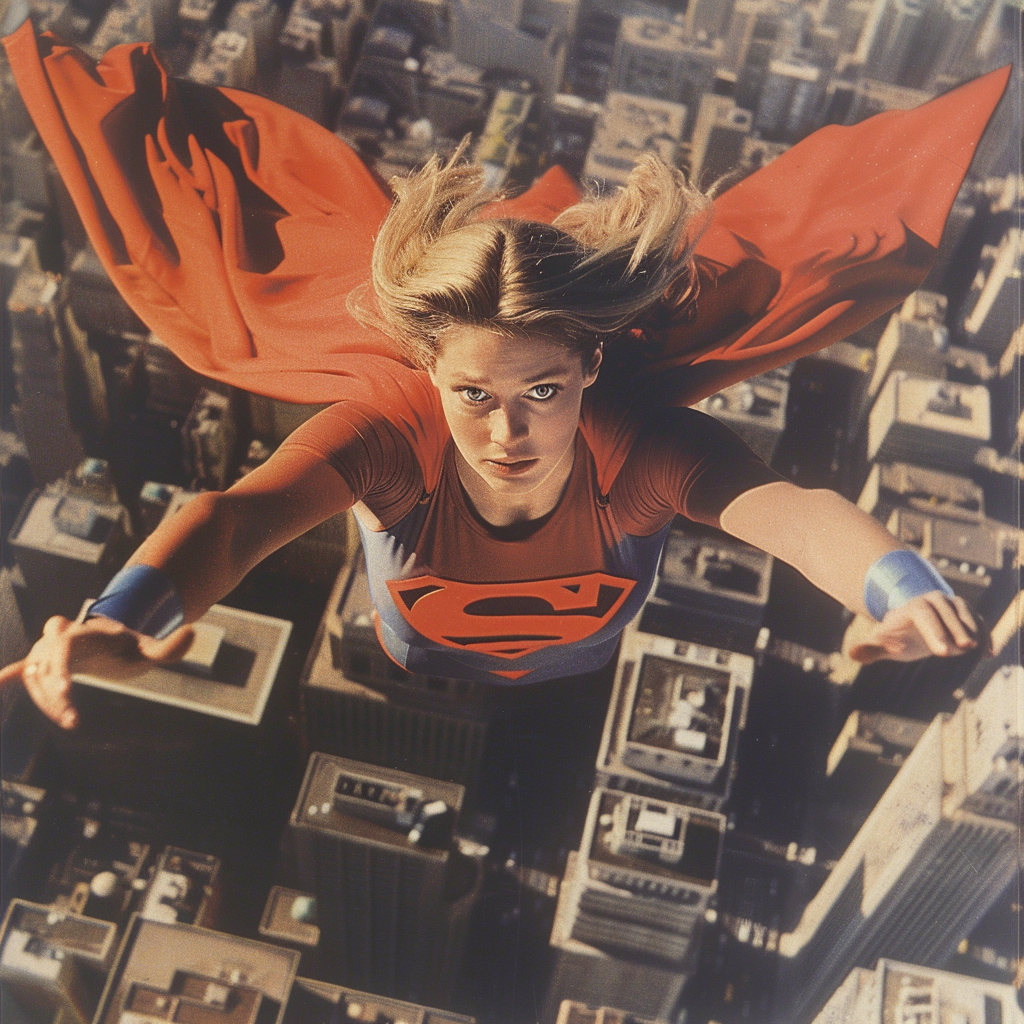 Ashley Olsen flying as Superwoman