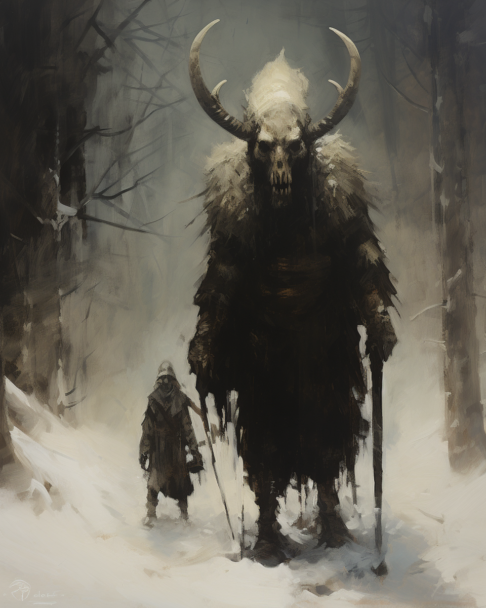 Dark and haunting Krampus oil painting