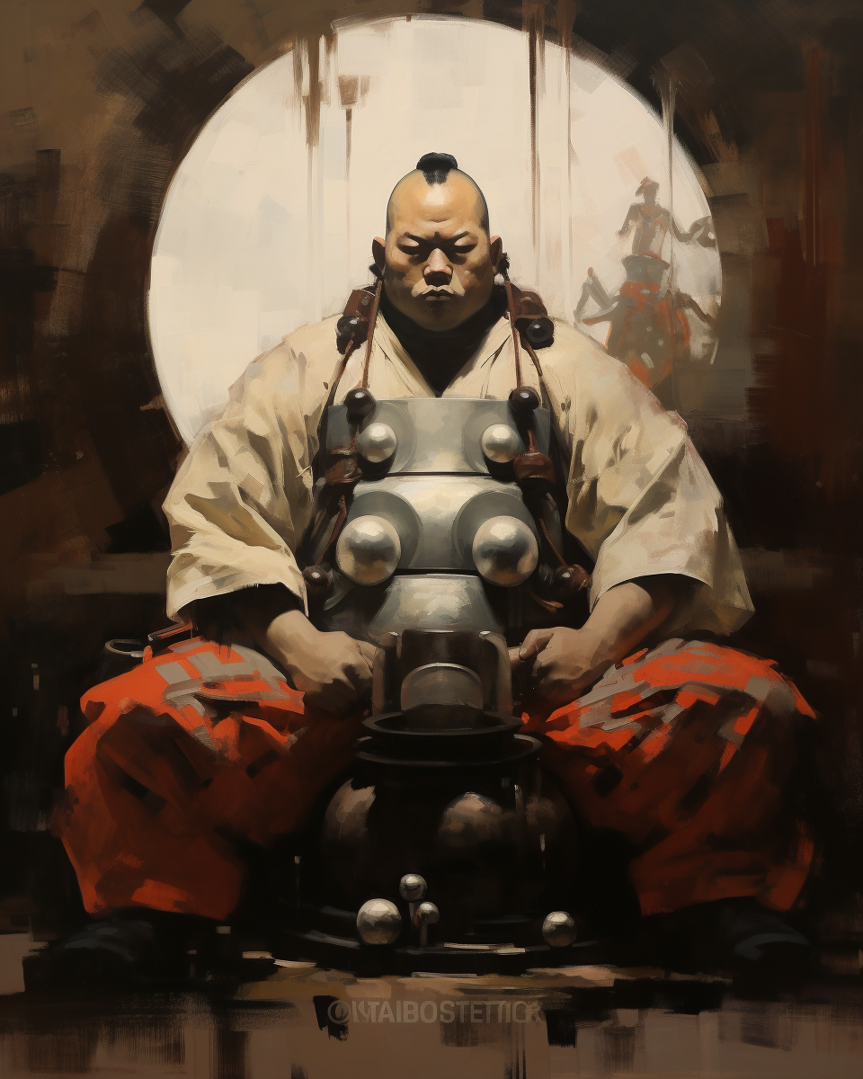 Oil painting of a sumo wrestler