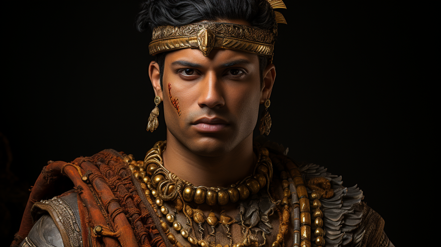 Close-up portrait of Ashoka the Great