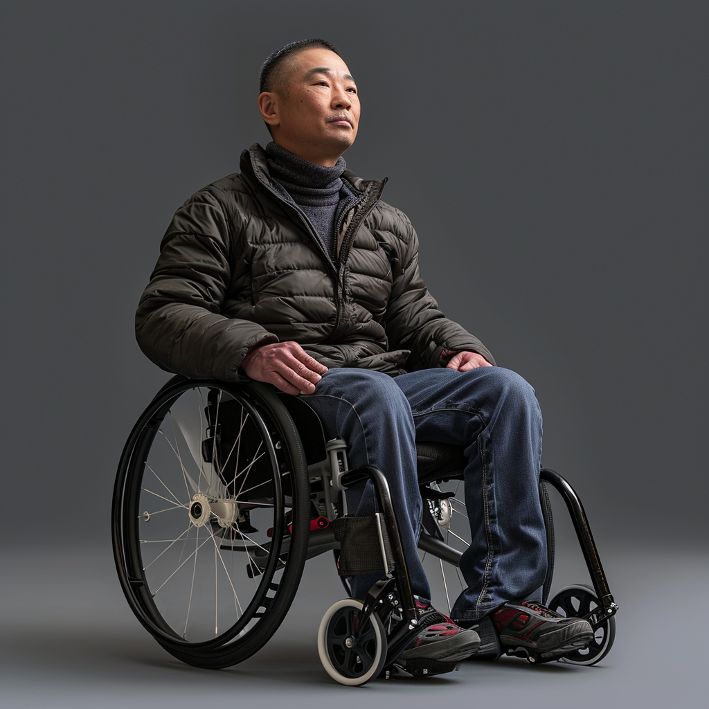 Asian-American athlete in wheelchair