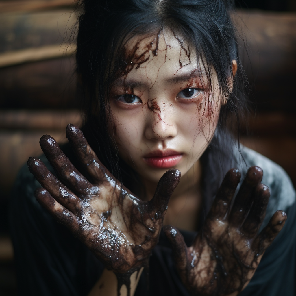 Beautiful Asian girl dealing with skin issues