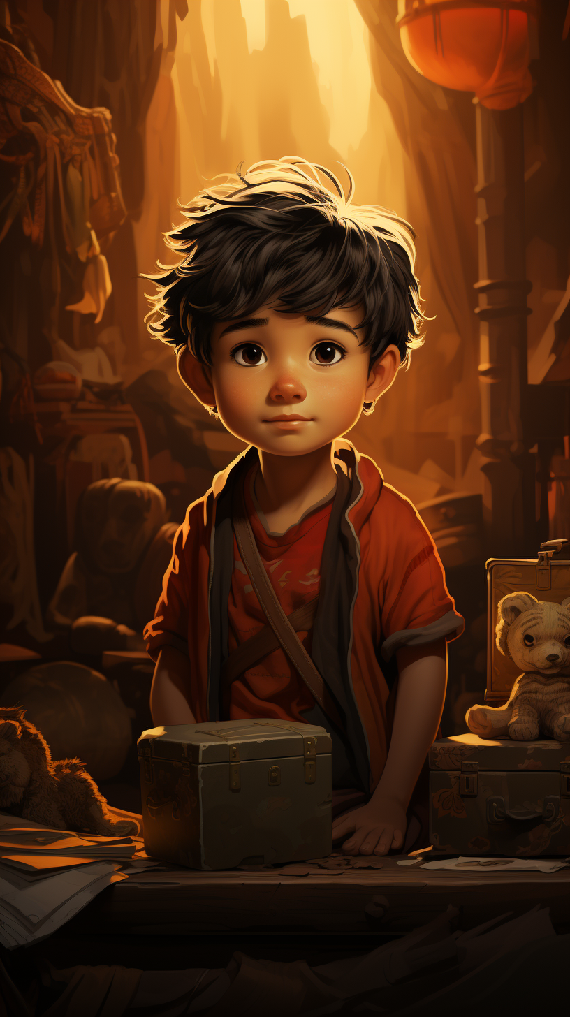 Illustration of an Asian child in a cartoon cinematic style