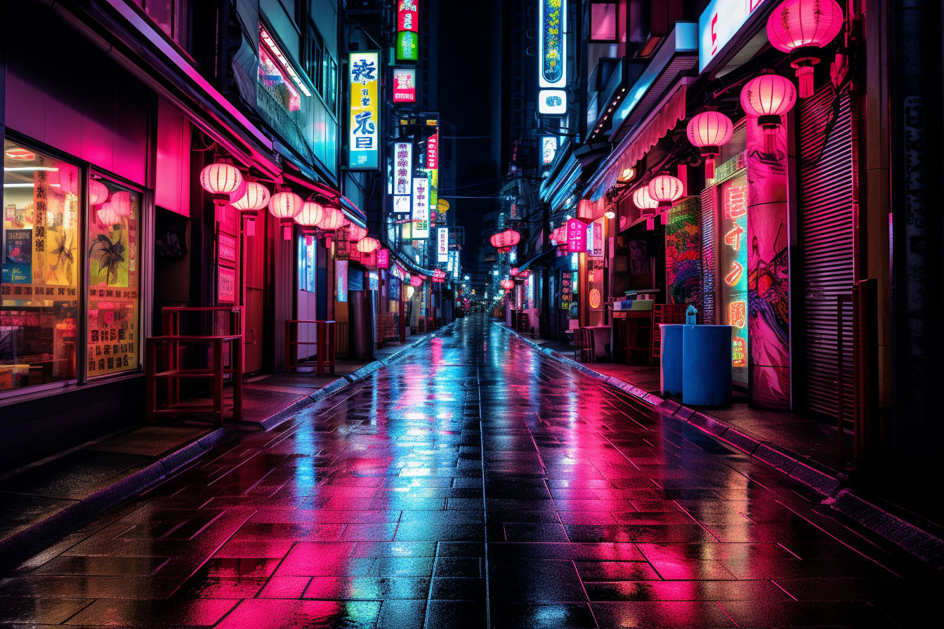 Asian city street with neon hallucinations