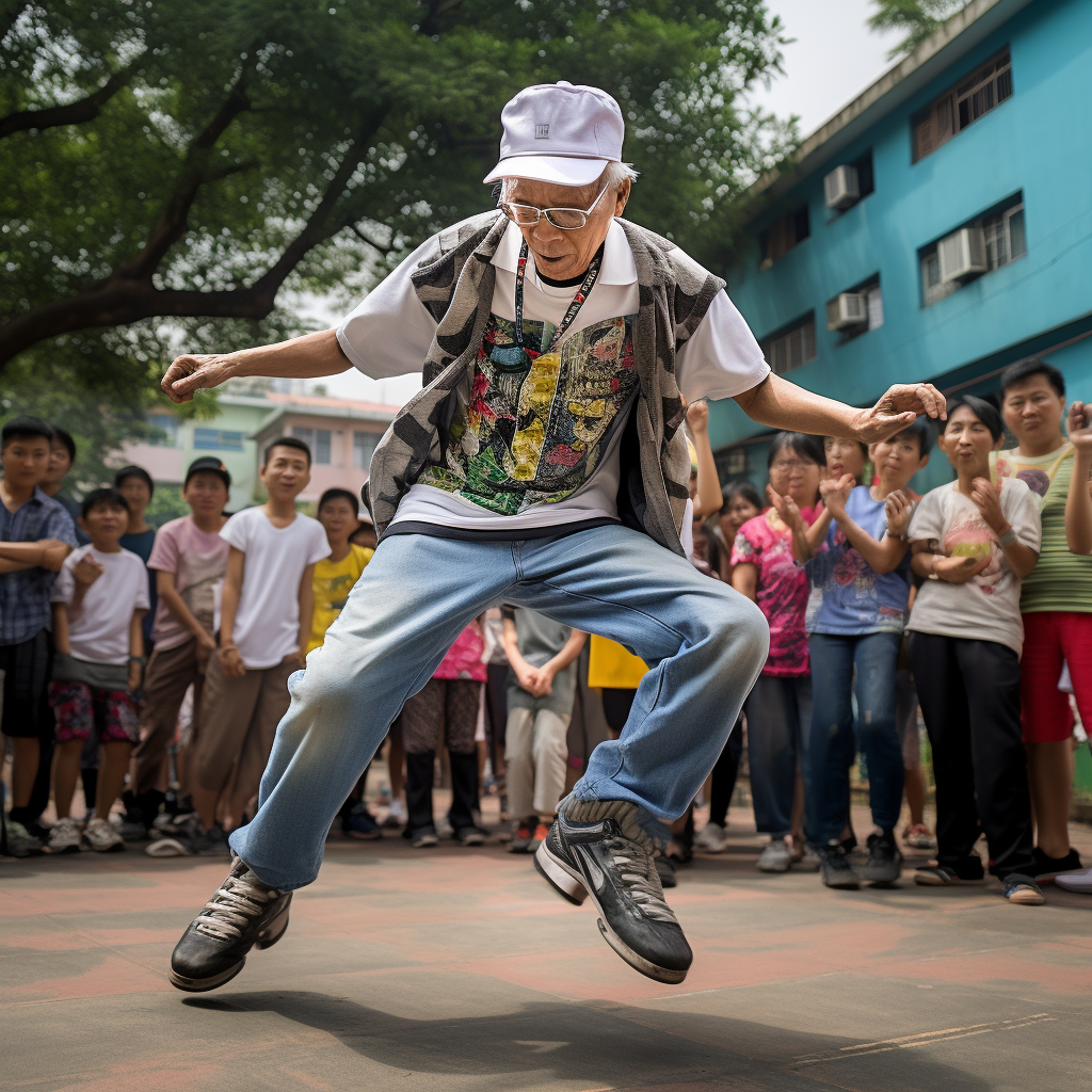 Asian elders street dancing in Taiwan