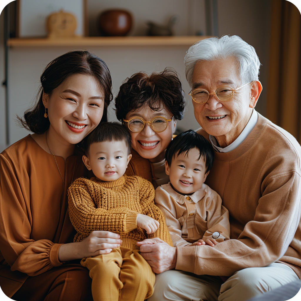 Asian family outdoors together