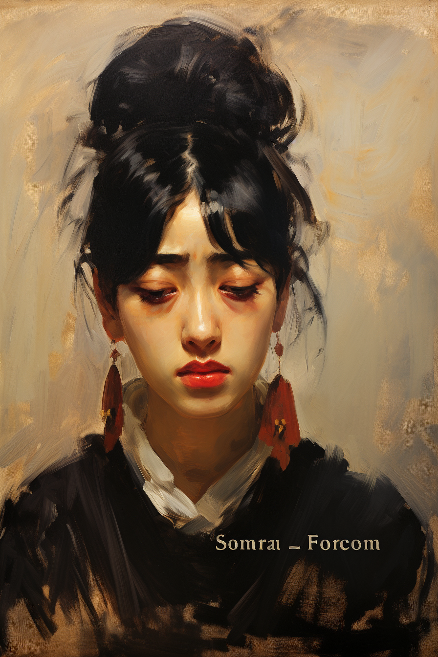 Asian Female Crying Woman Portrait Sketch