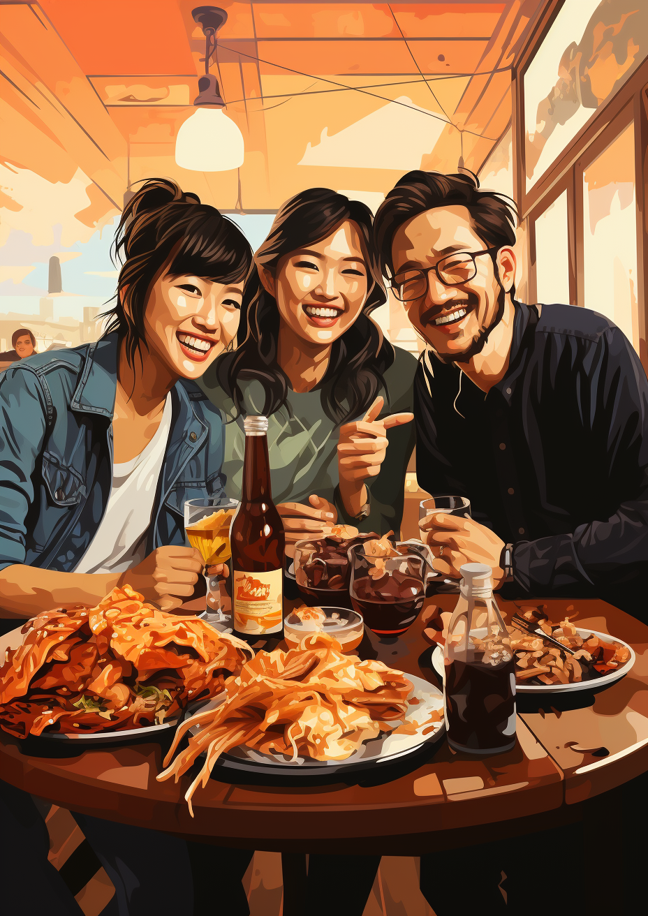 Group of friends enjoying delicious chicken wings