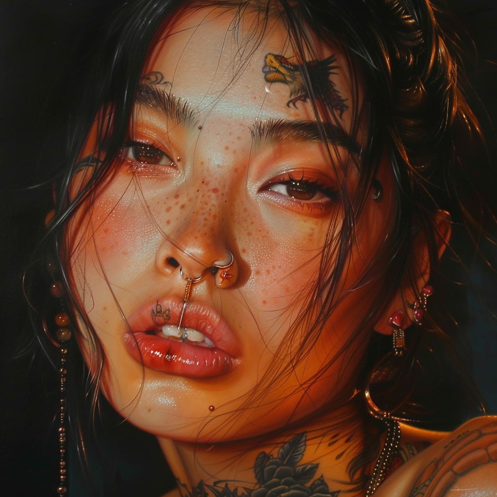 Beautiful Asian Girl Piercings Tattoo