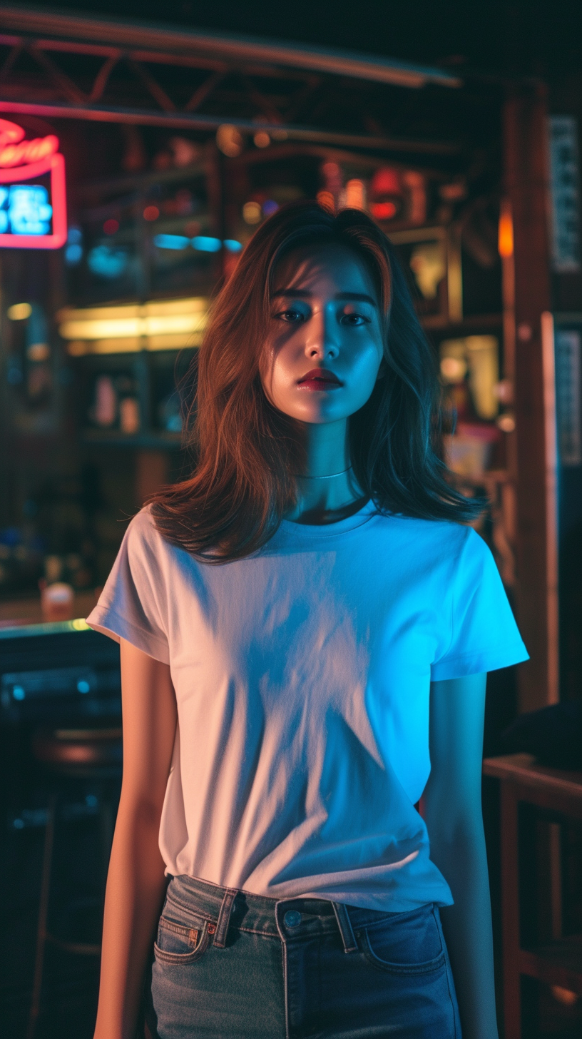 Asian girl white t-shirt at nightclub