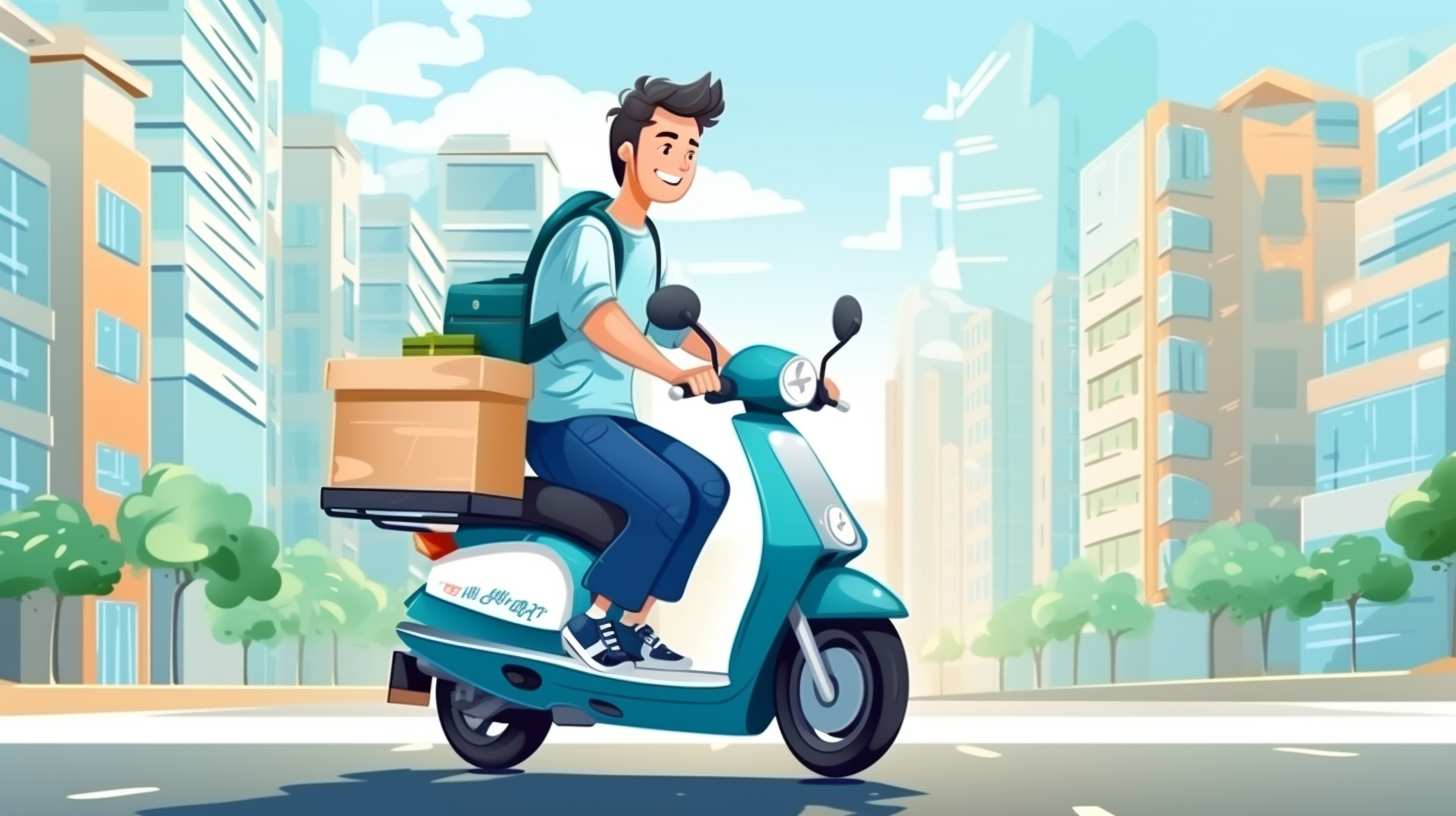 Asian guy delivering food on electric bike