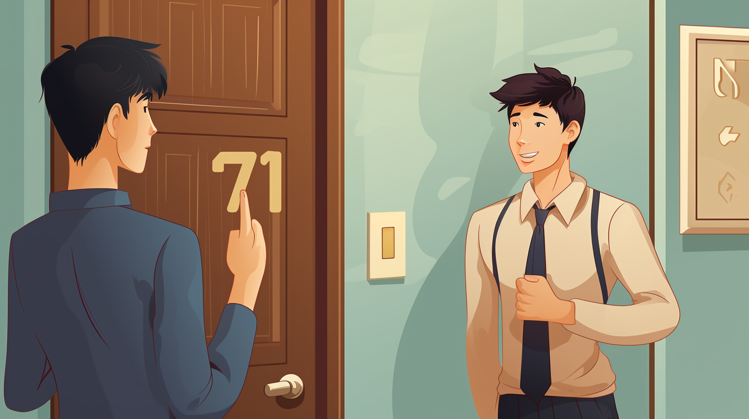 Asian Intermediary Knocking Door Cartoon