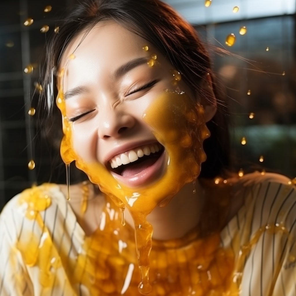 Asian girl with sweet honey on her face