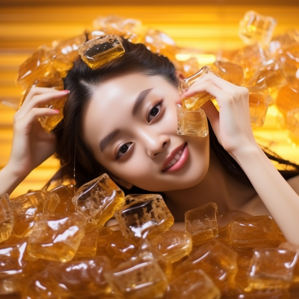 Happy Asian Girl with Honey Face Mask