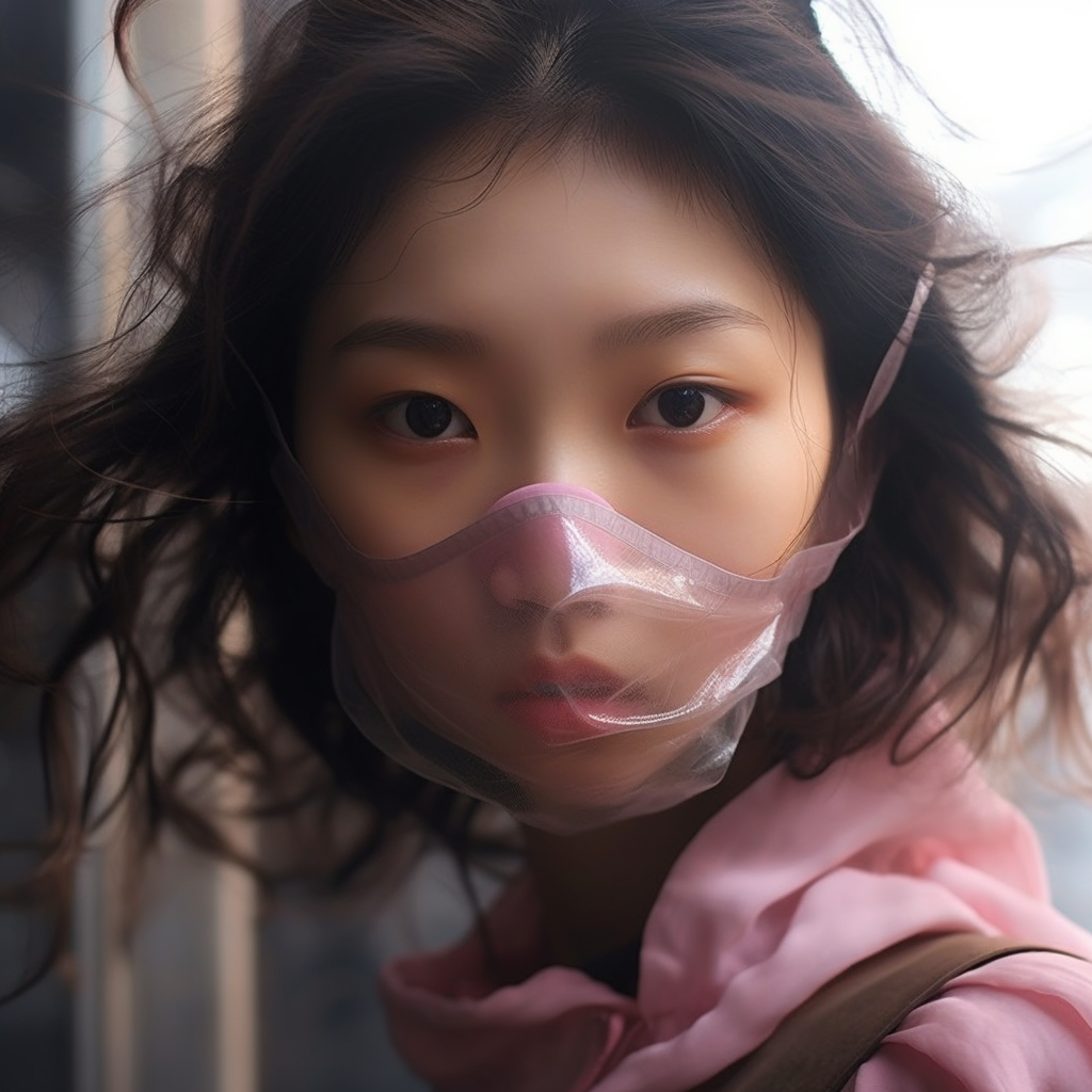 Asian Korean Girl Wearing Pink Face Mask