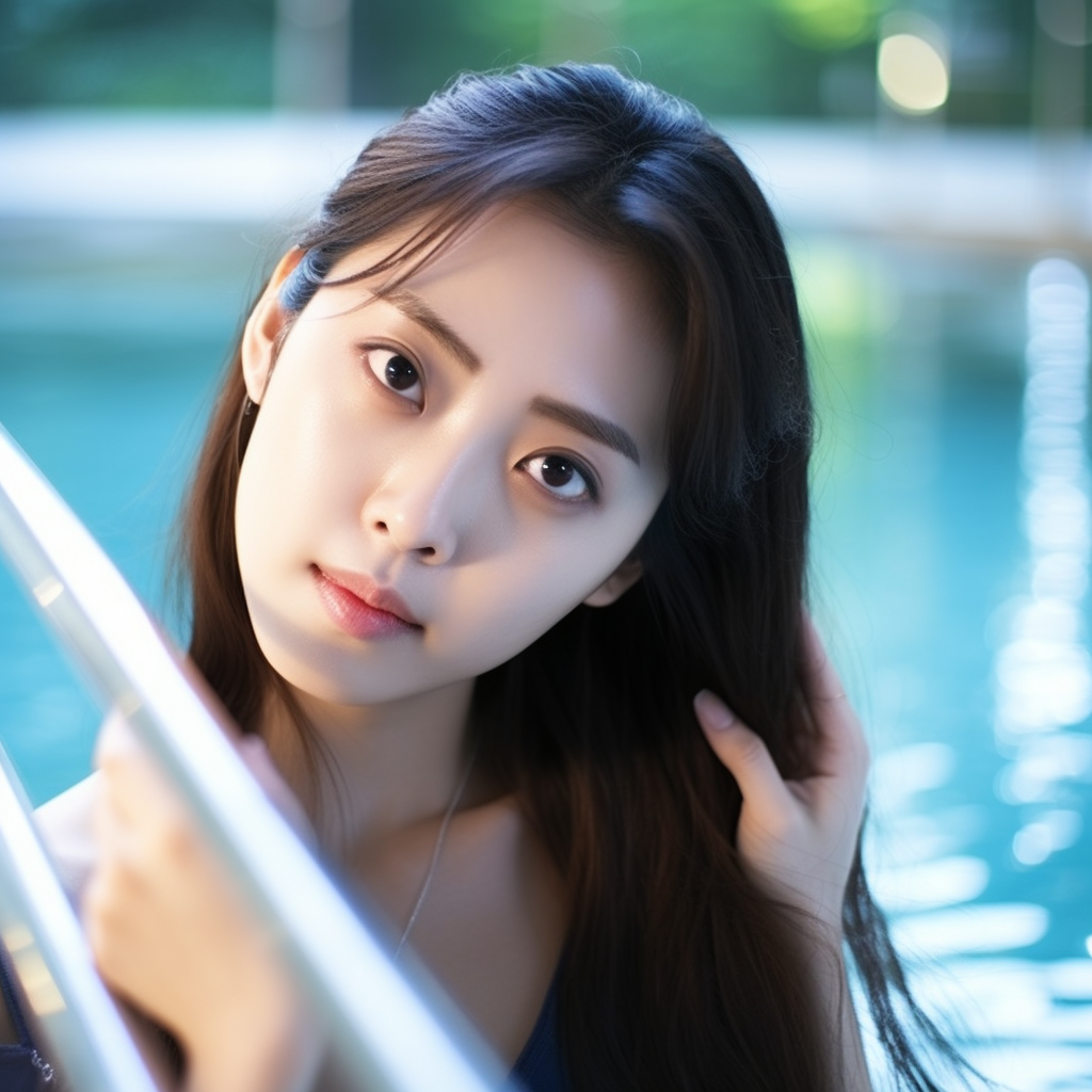 Asian Korean girl swimming in pool