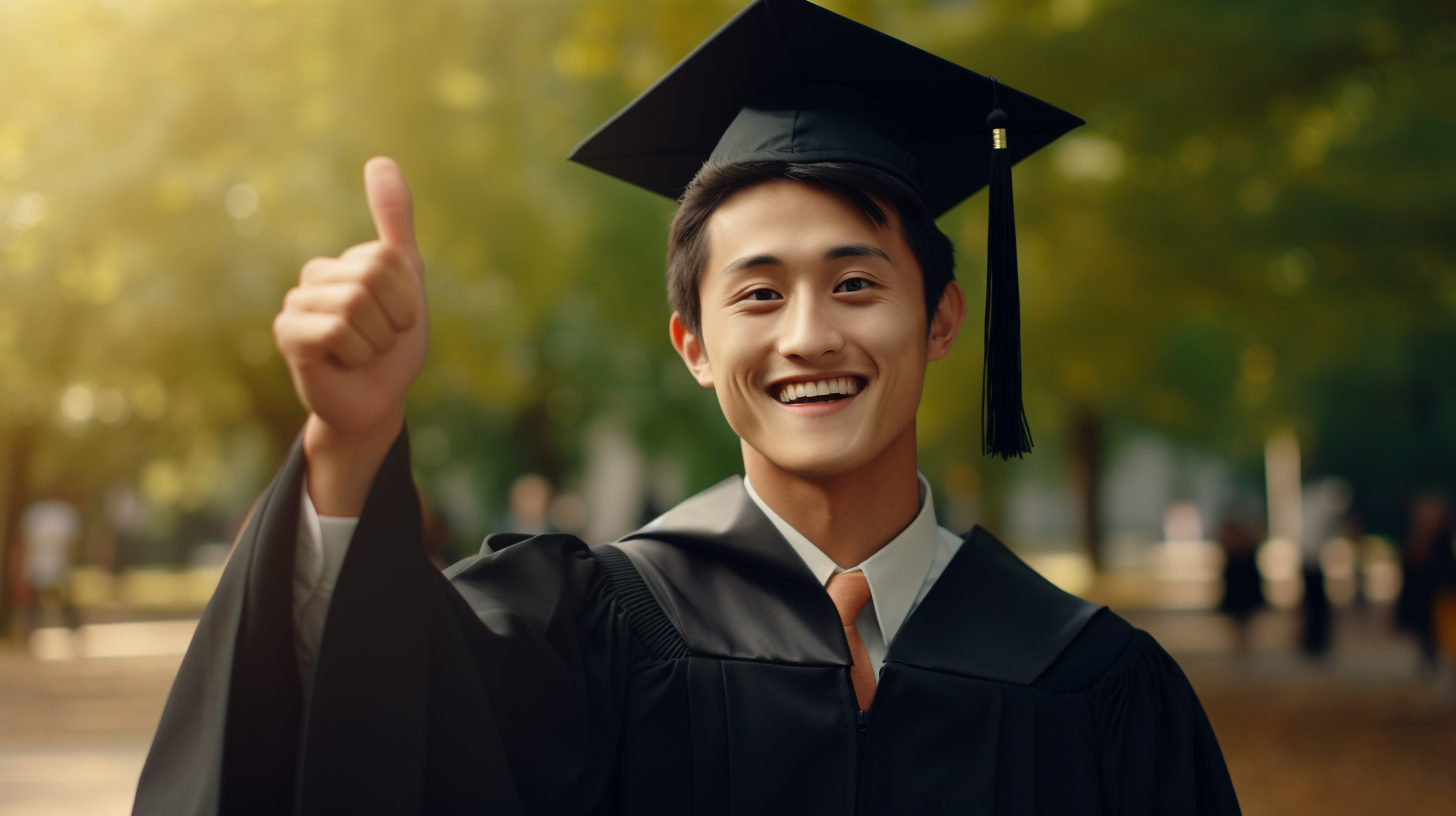 Asian man happy with university acceptance