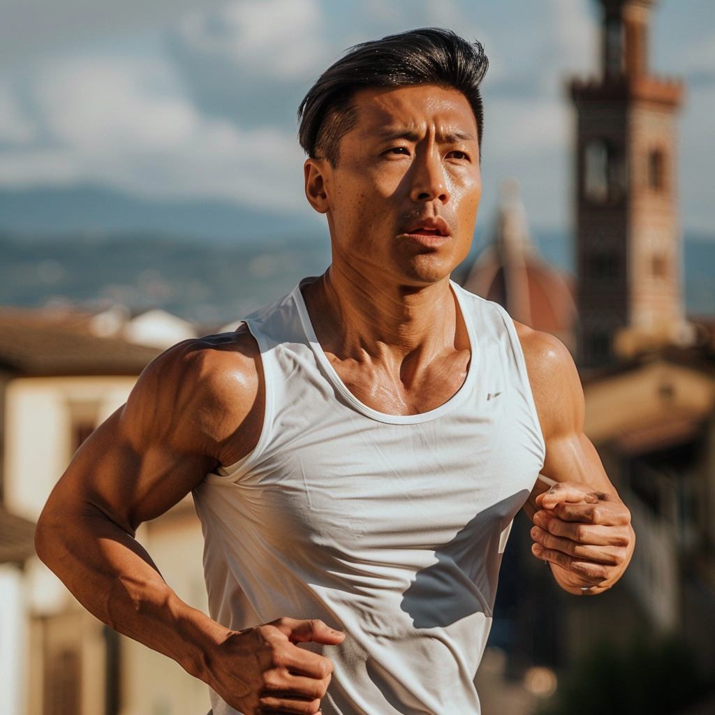 Asian man doing cardio in Florence